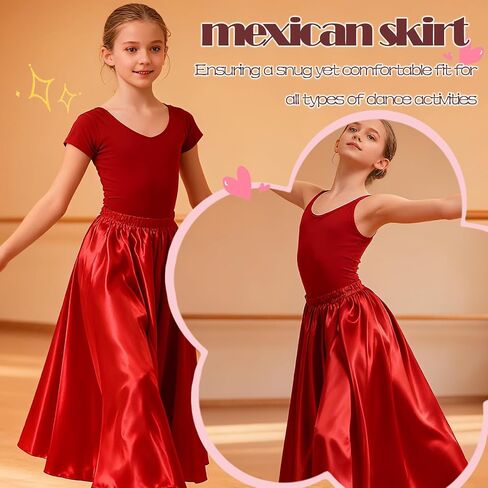 2 Pcs Long Satin Skirt for Girls Full Dancing Circle Skirt for Kids 8-12 Years in Saudi Arabia