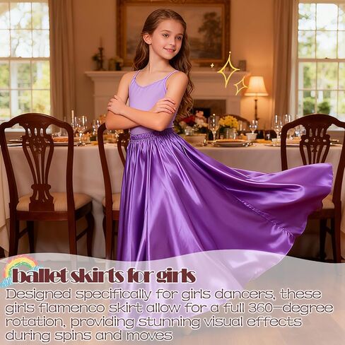 2 Pcs Long Satin Skirt for Girls Full Dancing Circle Skirt for Kids 8-12 Years in Saudi Arabia