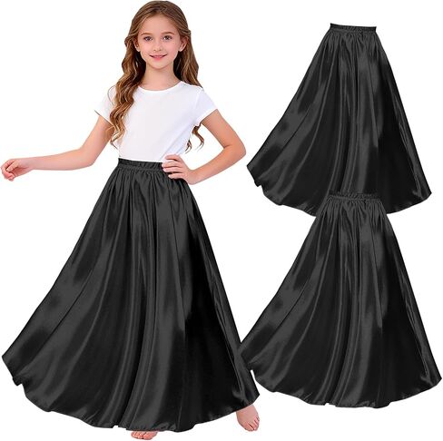 2 Pcs Long Satin Skirt for Girls Full Dancing Circle Skirt for Kids 8-12 Years in Saudi Arabia
