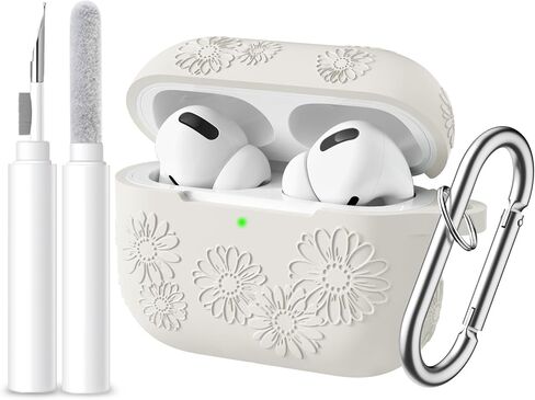 Lerobo for AirPods Pro 2 Case ، Floral Cleats Soft Silicone Cover Cover Cover Cover Cover With Cleaning Kit & Keychain متوافقة مع علبة Apple Airpod Pro للنساء ، الوردي in Kuwait