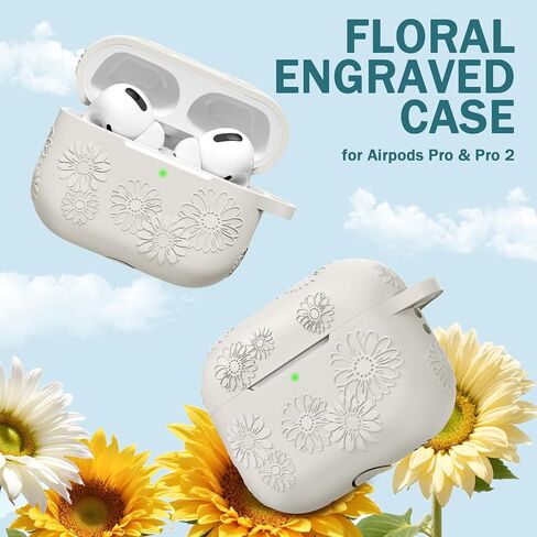 Lerobo for AirPods Pro 2 Case ، Floral Cleats Soft Silicone Cover Cover Cover Cover Cover With Cleaning Kit & Keychain متوافقة مع علبة Apple Airpod Pro للنساء ، الوردي in Kuwait