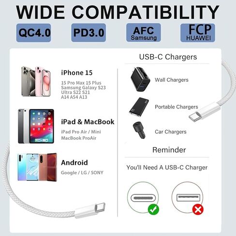 [Apple MFi Certified] iPhone 16 Fast Charging Cable,60W Braided USB C to USB C Fast Charging Cable,2Pack 6ft Type C Fast Charger Cord for iPhone 16/16 Pro/16 Plus/16 Pro Max/15 Pixel Air iPad iOS 19 in Kuwait
