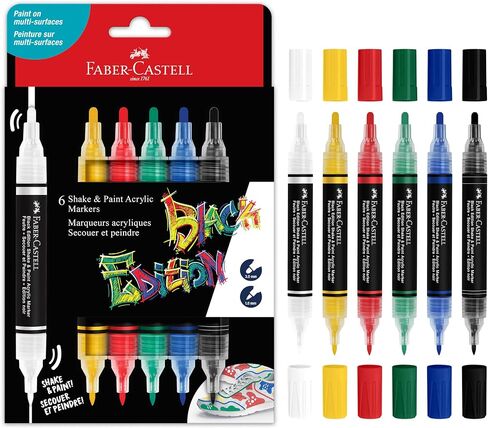 Faber-Castell Shake & Paint Markers: Neon - 4 Count Dual Tip Acrylic Paint Pens - Art Markers for Fabric Painting, Drawing & Art Supplies, Graffiti Markers in Saudi Arabia