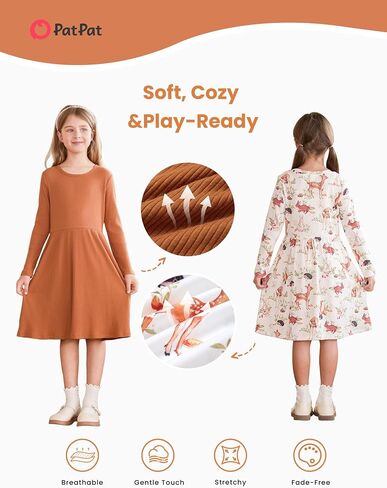 PATPAT Toddler Girl Floral Multipack Dresses 2 Pack Long Sleeve A-line Dress for Girls in Saudi Arabia