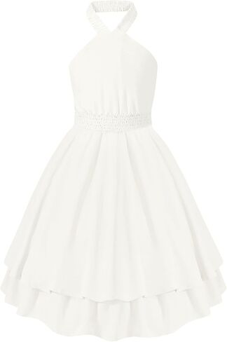 Exarus Girls Flowy Hend Henter Halter/Puff Sleeve/Spaghetti Strap Smocked Dress Dresses Mini Dresses 6-14y in Saudi Arabia