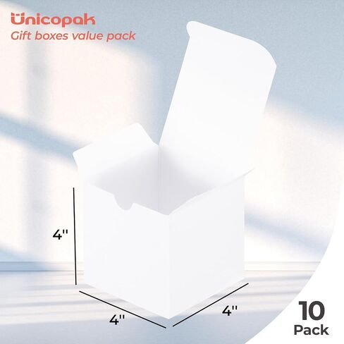 UnicoPak 10 Pack 4x4x4 Small Gift Boxes, White Gift Boxes with Lids for Presents, Elegant Treat Boxes for Birthday Party Wedding Holiday Christmas in Saudi Arabia
