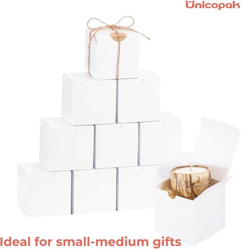 UnicoPak 10 Pack 4x4x4 Small Gift Boxes, White Gift Boxes with Lids for Presents, Elegant Treat Boxes for Birthday Party Wedding Holiday Christmas in Saudi Arabia