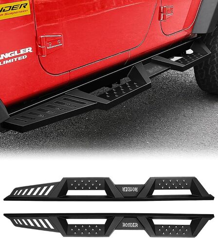 Roader JL Running Boards for 2018-2022 2023 2024 JEEP WRANGLER JL 4 DOOR ، SEDPOND SELED STEPS RAILS ، Bow Design Nerf Bars ، Black Powder Plated Sliped Slive-On ANTER BANS (NO for 2D & JK) in Kuwait