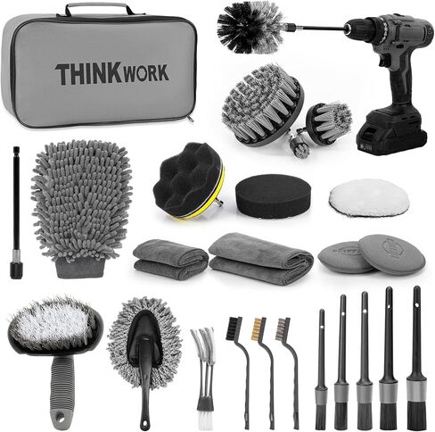 Thinkwork Windshield Cleaner Tool ، مجموعة التنظيف الداخلية للسيارة ، تفاصيل السيارة منظفًا داخليًا مع 10pcs تفاصيل مجموعة الفرشاة ، لوازم وملحقات تلقائية رمادية in Kuwait