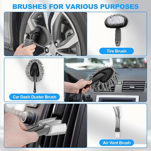 Thinkwork Windshield Cleaner Tool ، مجموعة التنظيف الداخلية للسيارة ، تفاصيل السيارة منظفًا داخليًا مع 10pcs تفاصيل مجموعة الفرشاة ، لوازم وملحقات تلقائية رمادية in Kuwait
