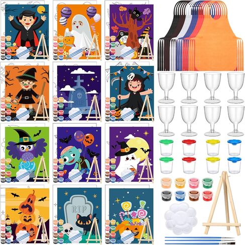 SHERR 96 PCS 12 SETS KIT CANVAS PREAN FOR PANDAY SIP and Paint Kit للبالغين المطبوعون مسبقًا اللوحة اللوحة لصالح هدايا عيد ميلاد DIY الافتراضية ، 8 × 10 بوصات (Retro) in Kuwait