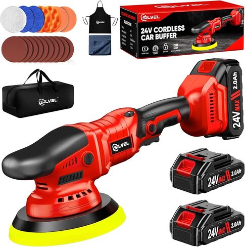 ملمع عازل من سيلفيل، ملمع بقدرة 1600 وات 7 بوصة/6 بوصة لتفصيل السيارة، ماكينة الشمع، 7 سرعات متغيرة، مع 6 وسادات إسفنجية، 3 وسادات صوف، حقيبة تغليف، لتلميع القوارب وإزالة الشعر بالشمع، أحمر in Kuwait