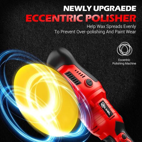ملمع عازل من سيلفيل، ملمع بقدرة 1600 وات 7 بوصة/6 بوصة لتفصيل السيارة، ماكينة الشمع، 7 سرعات متغيرة، مع 6 وسادات إسفنجية، 3 وسادات صوف، حقيبة تغليف، لتلميع القوارب وإزالة الشعر بالشمع، أحمر in Kuwait