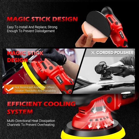 ملمع عازل من سيلفيل، ملمع بقدرة 1600 وات 7 بوصة/6 بوصة لتفصيل السيارة، ماكينة الشمع، 7 سرعات متغيرة، مع 6 وسادات إسفنجية، 3 وسادات صوف، حقيبة تغليف، لتلميع القوارب وإزالة الشعر بالشمع، أحمر in Kuwait