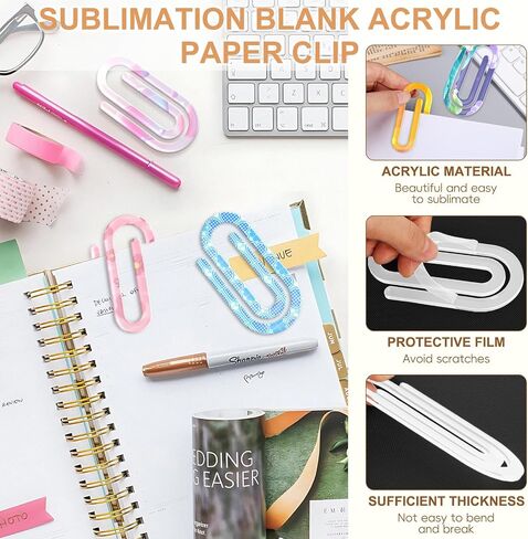 Decorative Jumbo Paper Clips, 4x2 Inches, 15-Pack, Acrylic Sublimation Design,Personalized Office Paperclips for Home, Gift, Crafts, Classroom, School, Teacher, Document Organize Supplies in Saudi Arabia