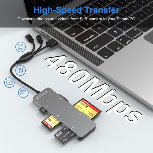 محول Memory Stick Pro Duo-5 في 1 قارئ بطاقة ذاكرة متعددة الألومنيوم مع Lightning/USB-C/USB 3.0 لـ SD/Micro SD/MS/XD/CF/PRO-HG ، محول Sony Stick Pro Duo لـ iPhone/Android/PC in Kuwait
