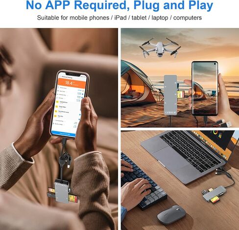 محول Memory Stick Pro Duo-5 في 1 قارئ بطاقة ذاكرة متعددة الألومنيوم مع Lightning/USB-C/USB 3.0 لـ SD/Micro SD/MS/XD/CF/PRO-HG ، محول Sony Stick Pro Duo لـ iPhone/Android/PC in Kuwait