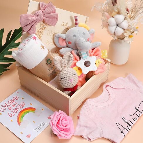 Baby Girl Gifts,Baby Shower Gifts for Girls,New Born Baby Girls Gift,Baby Girl Gift Basket,Unique Baby Gift Essential,Gender Reveal Gifts,Rattle Swaddle Blanket Baby Girl Gifts in Saudi Arabia