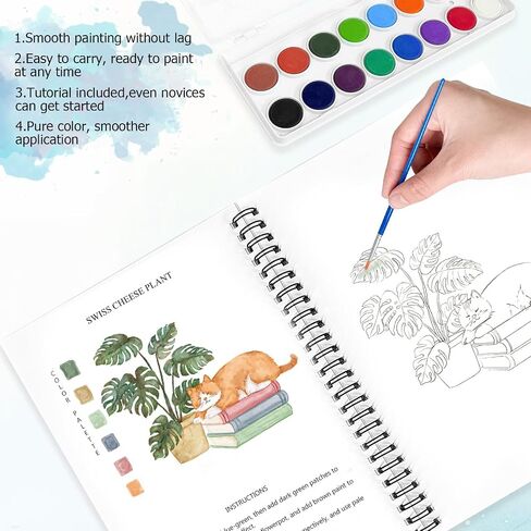 Watercolor Workbooks, 16 Colors Water Color Books Paint Set for Adults, Watercolor Coloring Book for Beginners, Water Color Workbook, 15 Beautiful Paintings for Beginners (Birds) in Saudi Arabia