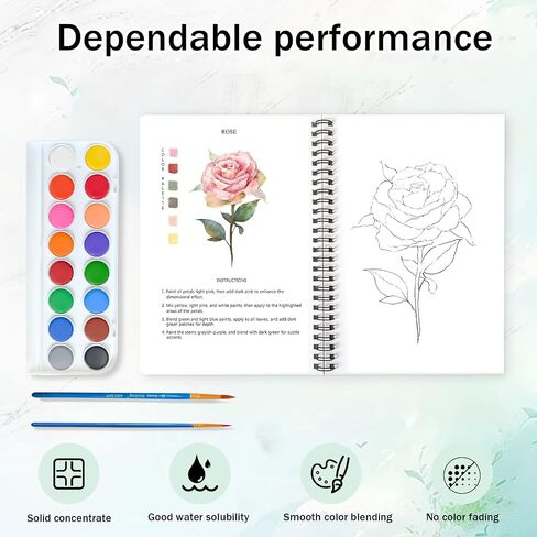 Watercolor Workbooks, 16 Colors Water Color Books Paint Set for Adults, Watercolor Coloring Book for Beginners, Water Color Workbook, 15 Beautiful Paintings for Beginners (Birds) in Saudi Arabia