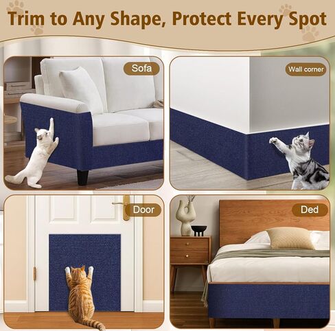 Cat Scratch Furniture Protector – DIY Climb Scratch Mat, Couch Protector from Cat Claws, Trimmable Self-Adhesive Carpet for Sofa, Furniture, Cat Tree (Beige, 78.7" x 15.8") in Saudi Arabia