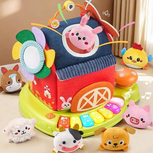 Baby Toys 6-12 Months, Surprise Barn With 12 PCS Stuffed Farm Animals, Mirror, Montessori Sensory Developmental Learning Toys For 6-12 Months, Ideals 6 7 8 9 Month Old Baby Boy Girl Gifts Toy in Saudi Arabia