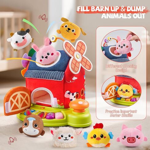 Baby Toys 6-12 Months, Surprise Barn With 12 PCS Stuffed Farm Animals, Mirror, Montessori Sensory Developmental Learning Toys For 6-12 Months, Ideals 6 7 8 9 Month Old Baby Boy Girl Gifts Toy in Saudi Arabia