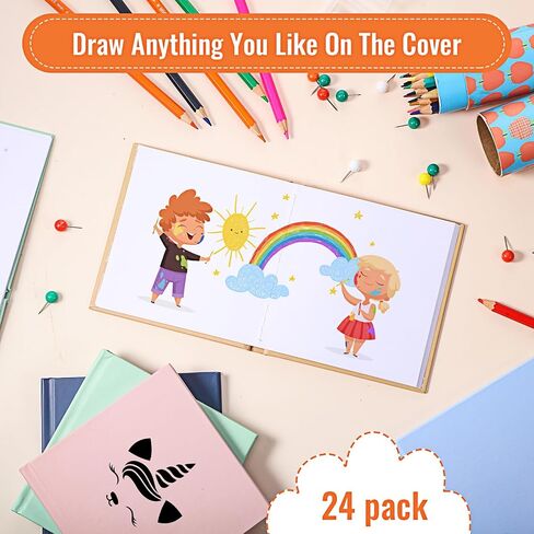 Ireer 24 Pcs 5 x 5 Inch Colorful Hardcover Blank Book Bulk Hardcover Sketchbooks for Kids to Write Stories Blank Books for Journaling Sketching Writing DIY Crafts Supplies 72 Pages(Bright Color) in Saudi Arabia