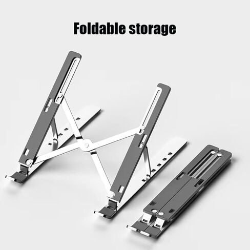Adjustable Laptop Stand for Desk Riser ABS+Silicone Foldable Portable Notebook Holder Ventilated Cooling Notebook Mount-Plastic-Large-Size-Black in Saudi Arabia