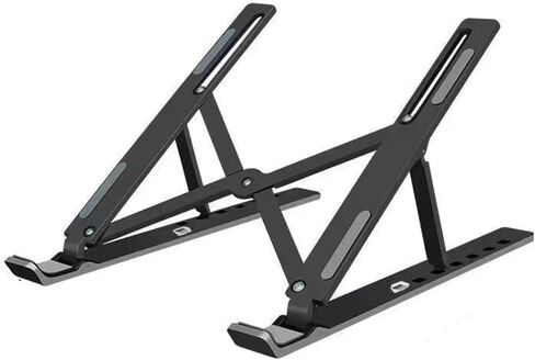 Adjustable Laptop Stand for Desk Riser ABS+Silicone Foldable Portable Notebook Holder Ventilated Cooling Notebook Mount-Plastic-Large-Size-Black in Saudi Arabia