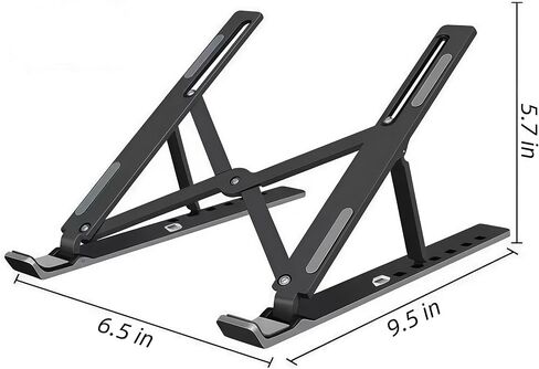 Adjustable Laptop Stand for Desk Riser ABS+Silicone Foldable Portable Notebook Holder Ventilated Cooling Notebook Mount-Plastic-Large-Size-Black in Saudi Arabia