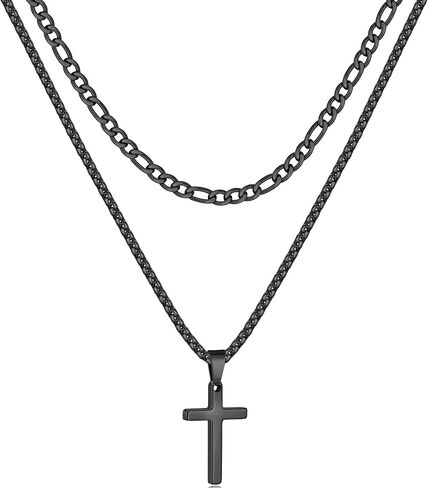 Fiusem 2 PCS Cross Necklace Chain للرجال والنساء ، قلادات مُقالين من الفولاذ المقاوم للصدأ مع قلادة ، فيجارو وسلسلة مربع 16-24 بوصة in Saudi Arabia