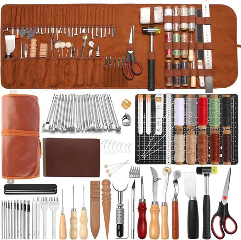 Leather Working Tools,Professional Leather Working Kit for Carving, Punching, Stamping, Cutting with Custom Storage Bag, Essential for DIY Crafts & Repairs. in Saudi Arabia