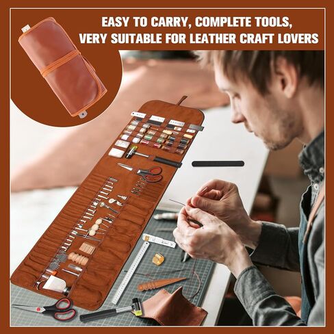 Leather Working Tools,Professional Leather Working Kit for Carving, Punching, Stamping, Cutting with Custom Storage Bag, Essential for DIY Crafts & Repairs. in Saudi Arabia