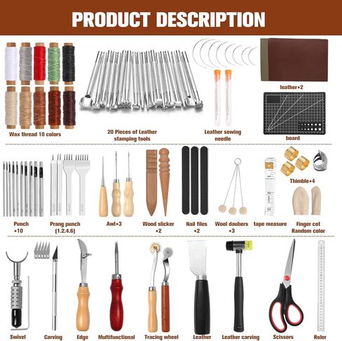 Leather Working Tools,Professional Leather Working Kit for Carving, Punching, Stamping, Cutting with Custom Storage Bag, Essential for DIY Crafts & Repairs. in Saudi Arabia