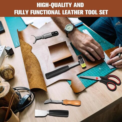 Leather Working Tools,Professional Leather Working Kit for Carving, Punching, Stamping, Cutting with Custom Storage Bag, Essential for DIY Crafts & Repairs. in Saudi Arabia