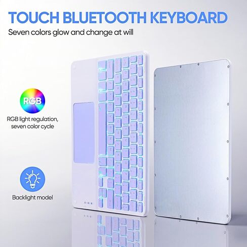 لوحة مفاتيح Bluetooth الفائقة الشحنة مع لوحة اللمس المدمجة والماوس المحمولة Mini Wireless Beyboard قابلة لإضاءة 7 ألوان قابلة لإضاءة خلفية من Apple iPad iPhone Samsung tablet iphone iphone ios android windows in Kuwait