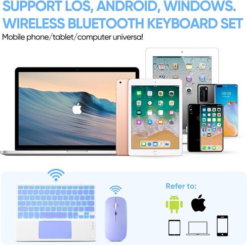 لوحة مفاتيح Bluetooth الفائقة الشحنة مع لوحة اللمس المدمجة والماوس المحمولة Mini Wireless Beyboard قابلة لإضاءة 7 ألوان قابلة لإضاءة خلفية من Apple iPad iPhone Samsung tablet iphone iphone ios android windows in Kuwait