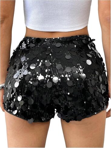 Shenhe Women's Sexy Sequin Shorts Y2K Low Rise Rise Sparkle Micro Shorts Club hed hed hem hem in Kuwait