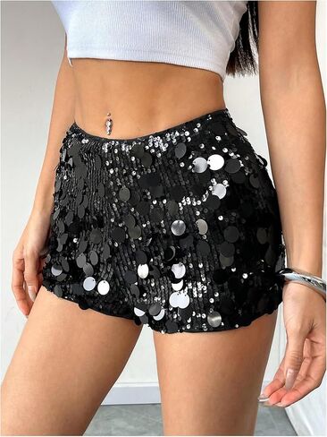 Shenhe Women's Sexy Sequin Shorts Y2K Low Rise Rise Sparkle Micro Shorts Club hed hed hem hem in Kuwait