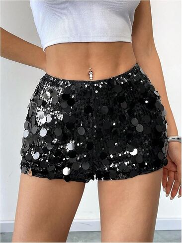 Shenhe Women's Sexy Sequin Shorts Y2K Low Rise Rise Sparkle Micro Shorts Club hed hed hem hem in Kuwait