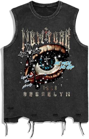 Verdusa Men's Graphic Tees Y2k Gothic Distressed Summer Shirt Grunge Hippie Sleeveless Tank Top in Saudi Arabia