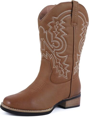 Women's Cowboy Western Boots - Square Toe Wide Calf Boots - Low Heels Short Mid Calf Booties Shoes in Saudi Arabia