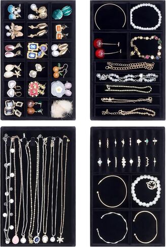 منظم درج المجوهرات ، صينية مخملية لتخزين قلادة حرك ، إدراج قابلة للتكديس للنساء ، الأخضر in Kuwait