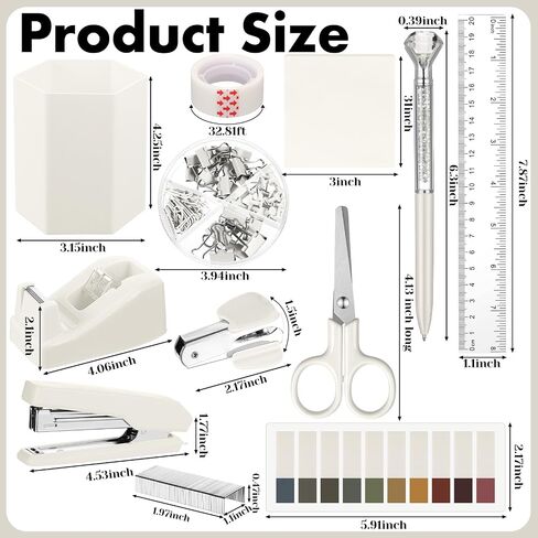 Marspark 12 Pcs Sage Green Office Supplies Desk Accessories Set Pen Holder Tape Dispenser Stapler Staple Remover Staples Tape Ruler Scissor Pen Sticky Note Index Tab Clips Set for Office School Home in Saudi Arabia