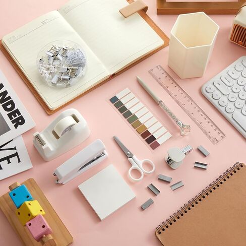 Marspark 12 Pcs Sage Green Office Supplies Desk Accessories Set Pen Holder Tape Dispenser Stapler Staple Remover Staples Tape Ruler Scissor Pen Sticky Note Index Tab Clips Set for Office School Home in Saudi Arabia