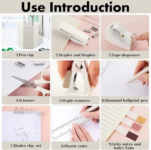 Marspark 12 Pcs Sage Green Office Supplies Desk Accessories Set Pen Holder Tape Dispenser Stapler Staple Remover Staples Tape Ruler Scissor Pen Sticky Note Index Tab Clips Set for Office School Home in Saudi Arabia