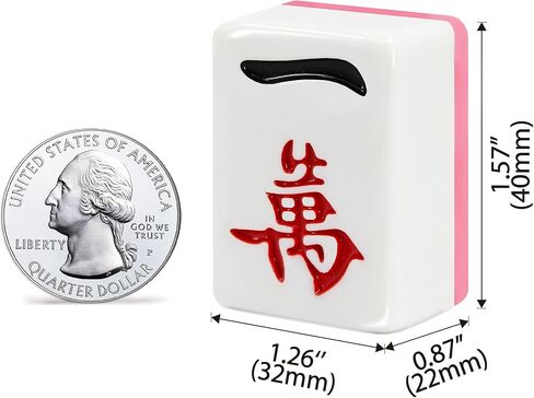 Mahjong Game Set, 144 40mm(1.57") Melamine Tiles with 4 Dices 40 Poker Chips and One Storage Bag, Complete Mahjong Tiles Set, Large, Majiang, 麻将, Pink in Kuwait