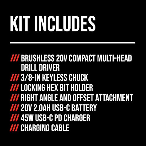 SKIL Brushless 20V Compact Multi-Head Drill Driver Kit Including 2.0 Ah USB-C Battery & PD Charger-QD6293B-10 in Saudi Arabia