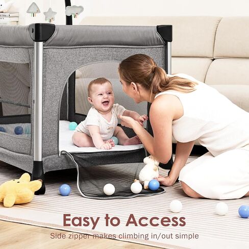 4-in-1 Baby Bassinet with Mattress - One-Push Setup Playard - Bedside Crib with Diaper Changer from Newborn to Toddler (Grey) in Saudi Arabia
